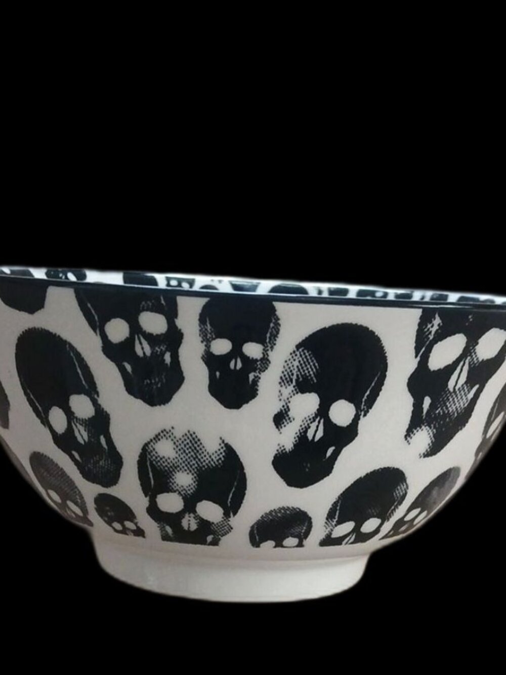 Global Design Connections Black Skull Pattern Ceramic Cereal Bowl 6 x 6"